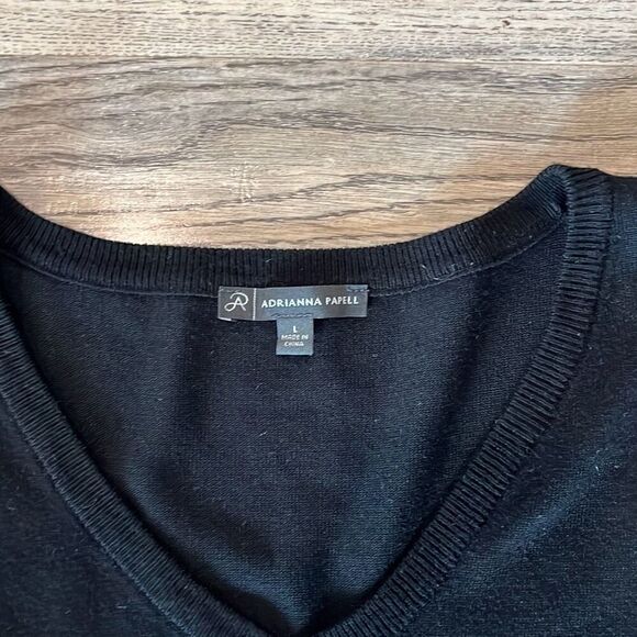 Adrianna Papell V-Neck Sweater With Floral Sleeves Large - Picture 2 of 5